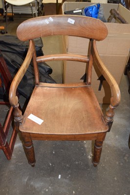 Lot 778 - Mahogany elbow chair with wooden seat and...