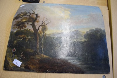 Lot 782 - Pastoral landscape with figures, oil on board,...