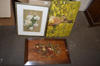 Lot 684 - Floral painted wooden panel together with a...