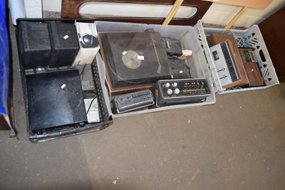 Lot 699 - Three boxes of various vintage radios, record...