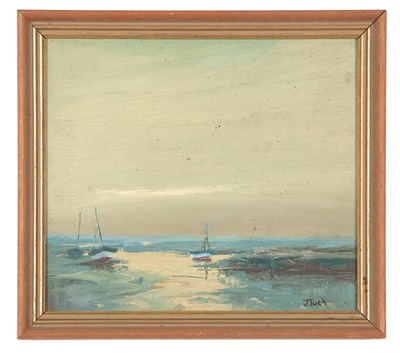 Lot 143 - John Tuck (British, 20th century) Boats in an...