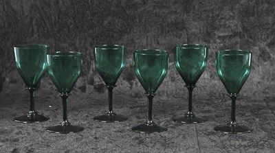 Lot 5 - Rare set of six Bristol green wine glasses,...
