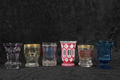 Lot 16 - A group of six Bavarian glass vases all with...