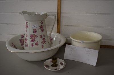 Lot 3 - Wash jug and  bowl  decorated with pink...