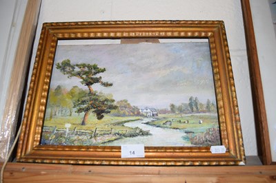 Lot 14 - Landscape of Langham Bridge, Blaxhall, oil on...