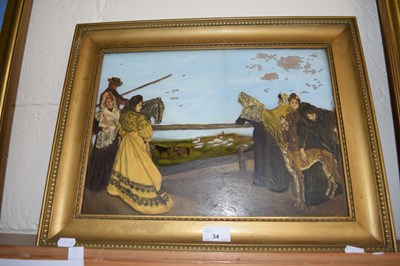 Lot 34 - Painting on glass of ladies by a field, framed