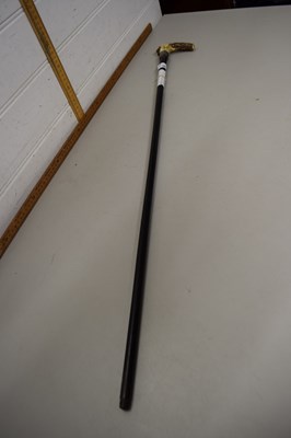 Lot 88 - Antler handled walking cane with silver collar