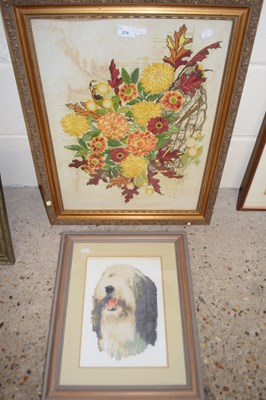 Lot 275 - Embroidery of a sheep dog and further flowers