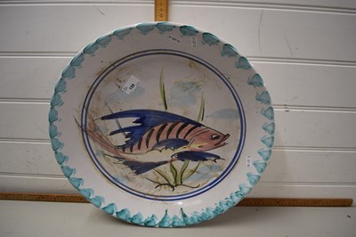 Lot 156 - Large pottery dish painted with a fish