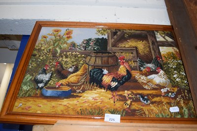 Lot 225 - A framed embroidery picture of chickens