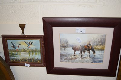 Lot 268 - Watercolour of horses drinking and a further...