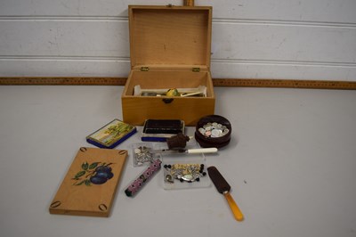 Lot 125 - Wooden box with a quantity of assorted sewing...