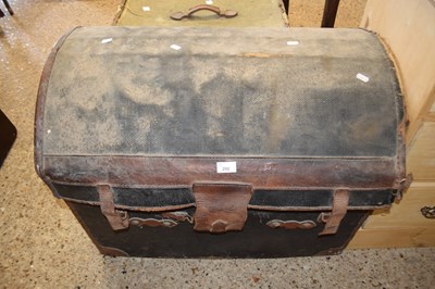 Lot 292 - Leather and canvas bound domed trunk