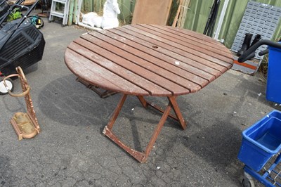 Lot 410 - Oval teak slatted picnic table, approx 114cm wide