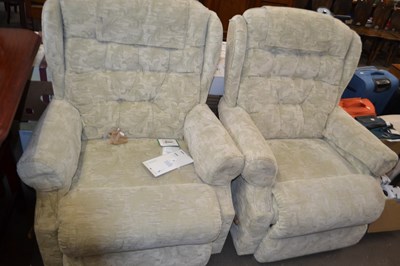 Lot 755 - Two Lazboy armchairs in green upholstery