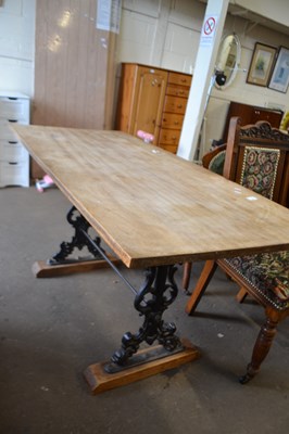 Lot 794 - A pub style table with plank top and cast iron...