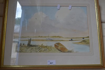 Lot 827 - River landscape with boats beyond, signed John...