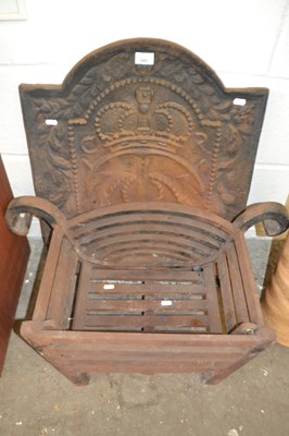 Lot 849 - Cast iron fire back, 53cm wide together with a...