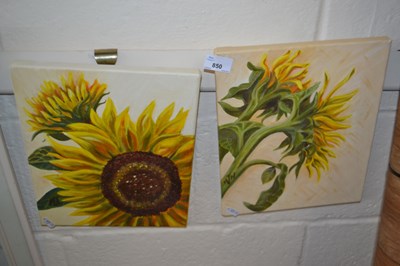 Lot 850 - Pair of studies of sunflowers, oil on canvas,...