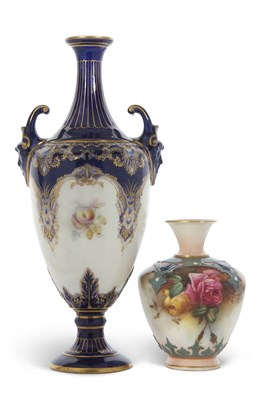 Lot 374 - A Royal Worcester vase with mask handles...