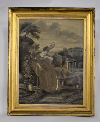 Lot 159 - A blackwork and silkwork picture, c. 1810,...