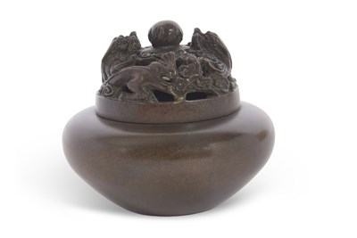 Lot 157 - A Chinese bronze censer with pierced neck,...