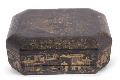 Lot 164 - A 19th Century Chinese lacquer box, the black...