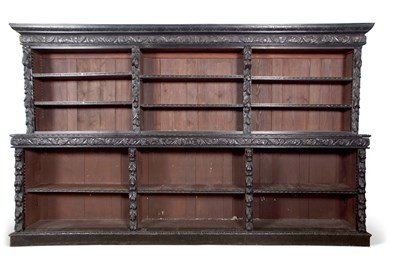 Lot 452 - A large Victorian ebonised oak gothic carved...
