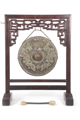 Lot 489 - Chinese brass gong, the circular gong with...
