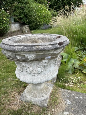 Lot 30 - A pair of composite garden urns, height approx...