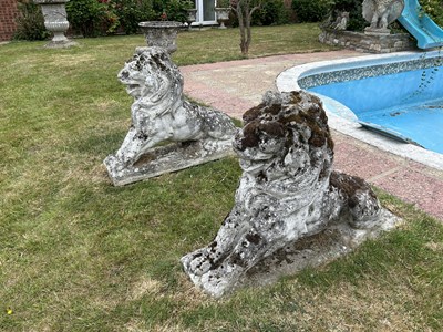 Lot 52 - Pair of composite seated lions, height approx...