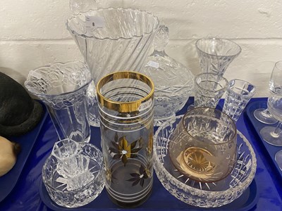 Lot 8 - Tray of various assorted glass vases, decanter...