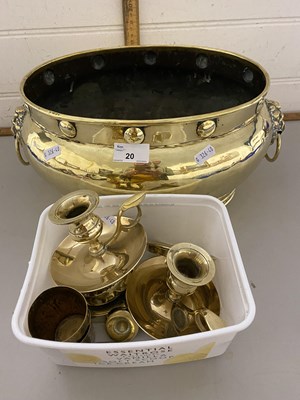 Lot 20 - An oval brass jardiniere together with brass...