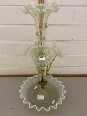 Lot 21 - Vaseline glass four branch centre piece or...