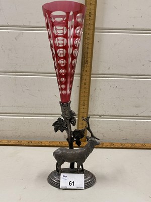 Lot 61 - Pewter and ruby glass centre piece vase with...