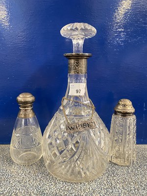 Lot 97 - Mixed Lot: Silver mounted decanter and two...