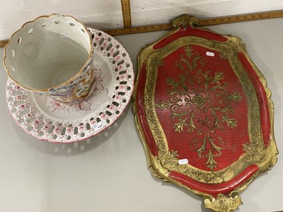 Lot 131 - Gilt finish serving tray, jardiniere and bowl