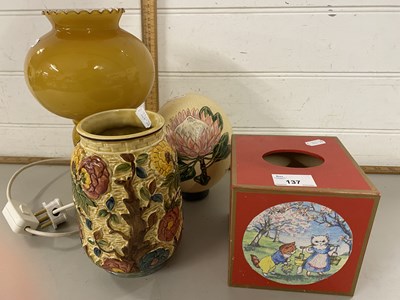 Lot 137 - Mixed Lot: Small glass table lamp, painted...