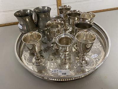 Lot 150 - Silver plated serving tray plus various goblets