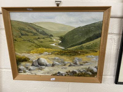 Lot 177 - R Lucas - An upland landscape scene, oil on board