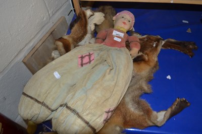 Lot 504 - Vintage fabric bodied doll together with a fox...