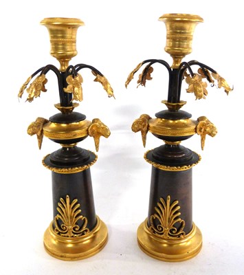 Lot 389 - Pair of 19th Century French Ormulu and Bronze Candlesticks