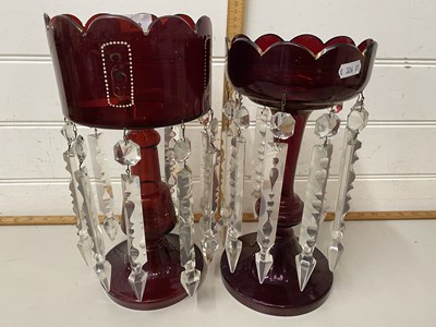 Lot 202 - Two non matching ruby glass and lustre vases