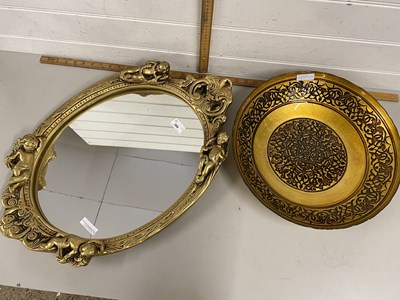 Lot 209 - Oval wall mirror in plaster work frame...