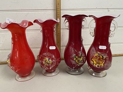 Lot 210 - Four 20th Century red Art Glass vases