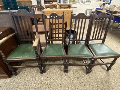 Lot 268 - Set of four oak dining chairs with green seats