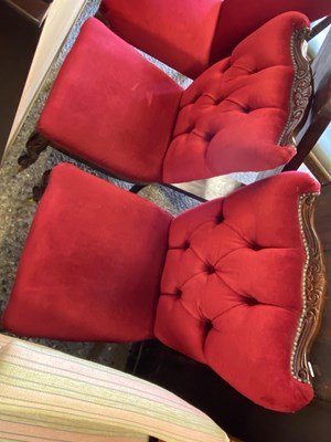 Lot 290 - Pair of red button upholstered side chairs