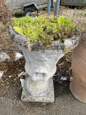 Lot 337 - Painted concrete pedestal urn, 81cm high