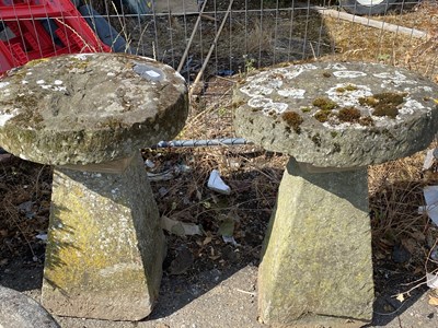 Lot 340 - Near pair of staddle stones with weathered...