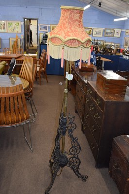 Lot 576 - Late 19th Century iron and brass standard lamp...